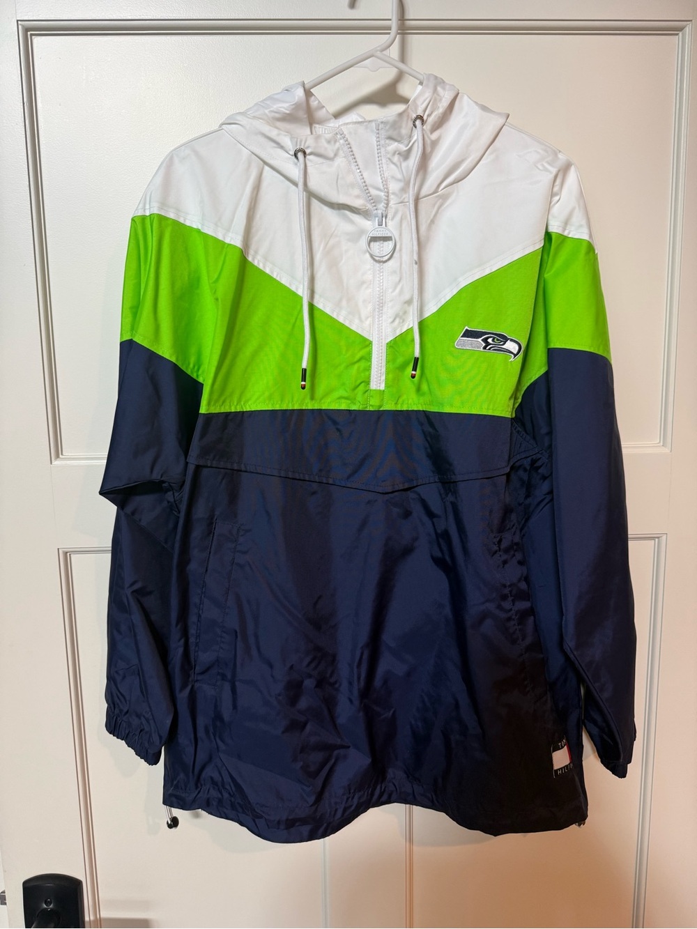 Tommy Hilfiger Hooded Windbreaker- Seahawks (White/Neon Green/Navy)